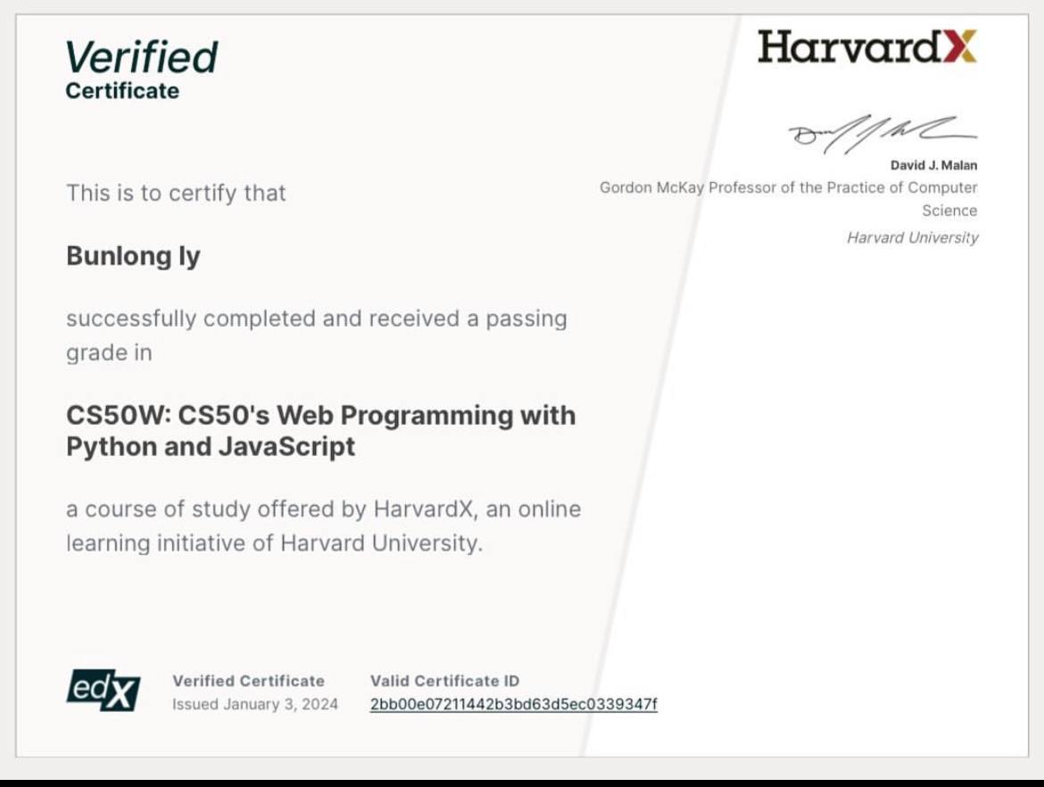 CS50W: CS50's Web Programming with Python and JavaScript